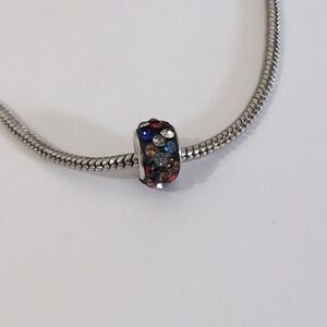 Silver Black with Rainbow Rhinestones Charm for‎ Pandora Style Bracelet